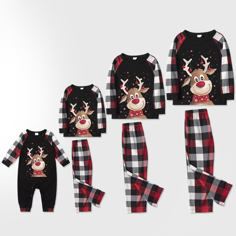 Merry Christmas Matching Family Pajamas Deer Print Black White Plaids Pajamas Set