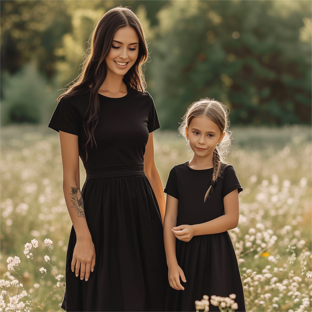 Mom and Daughter Solid Black A-line Dress