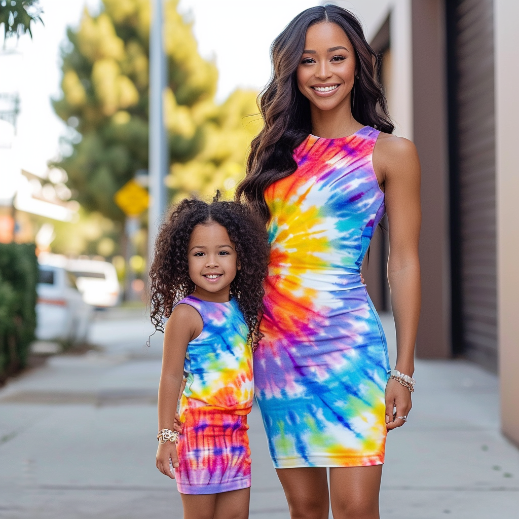 Mom and Daughter Matching Tie Dye Bodycon Dress