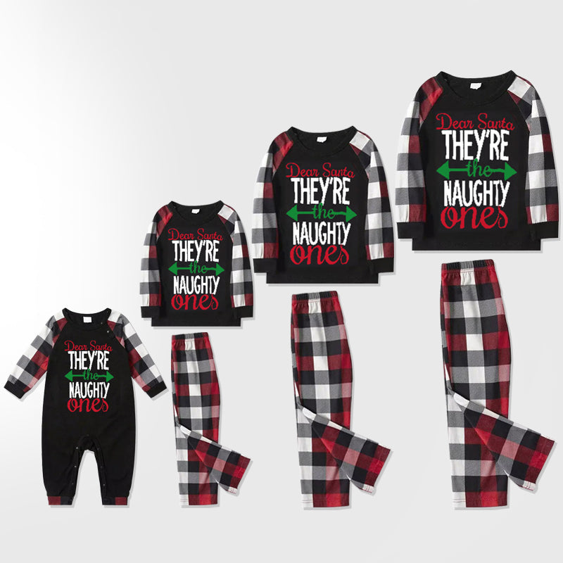 Christmas Cute Deer Print Family Matching Long-sleeve Black Red Plaid Pajamas Set