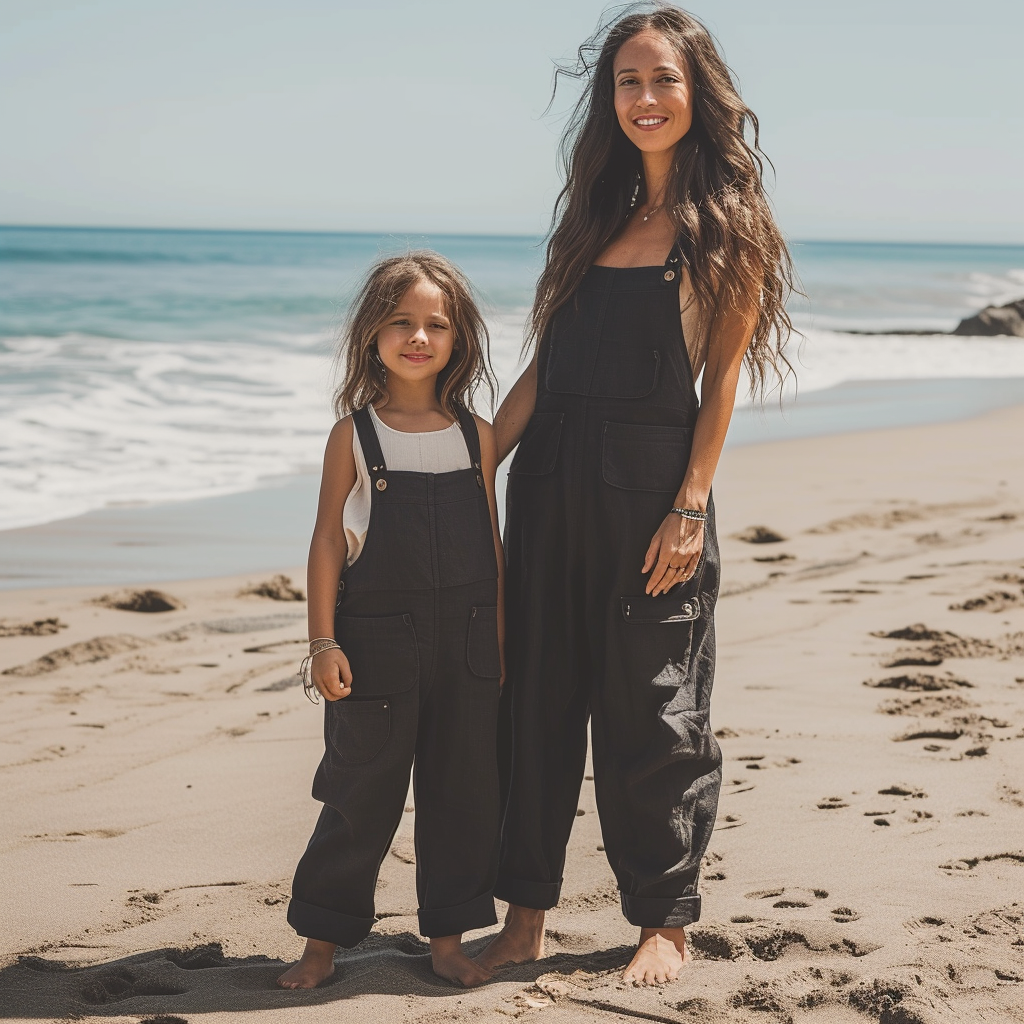 Mom and Daughter Matching Pocket Patched Overall Jumpsuit