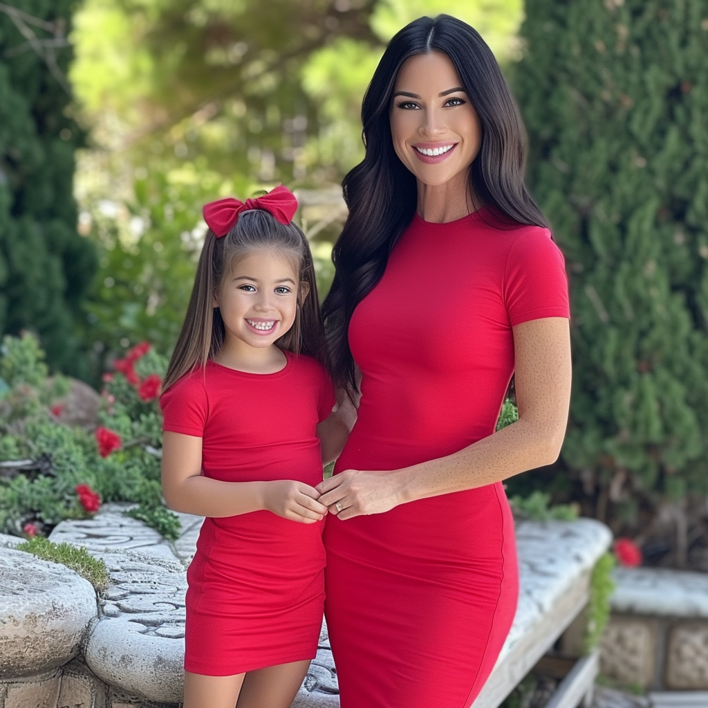Mom and Daughter Solid Burgundy Short Sleeve Bodycon Dress