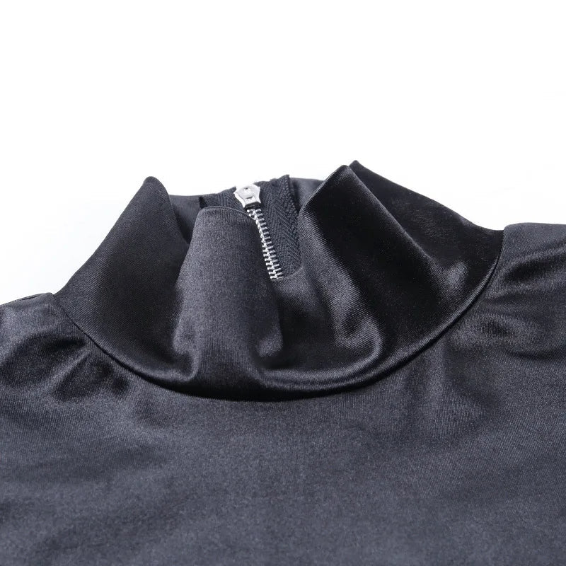 Black High Collar Long Sleeve Bodysuit