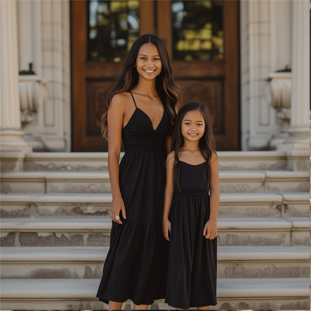 Mom and Daughter Matching Black Cami Dress