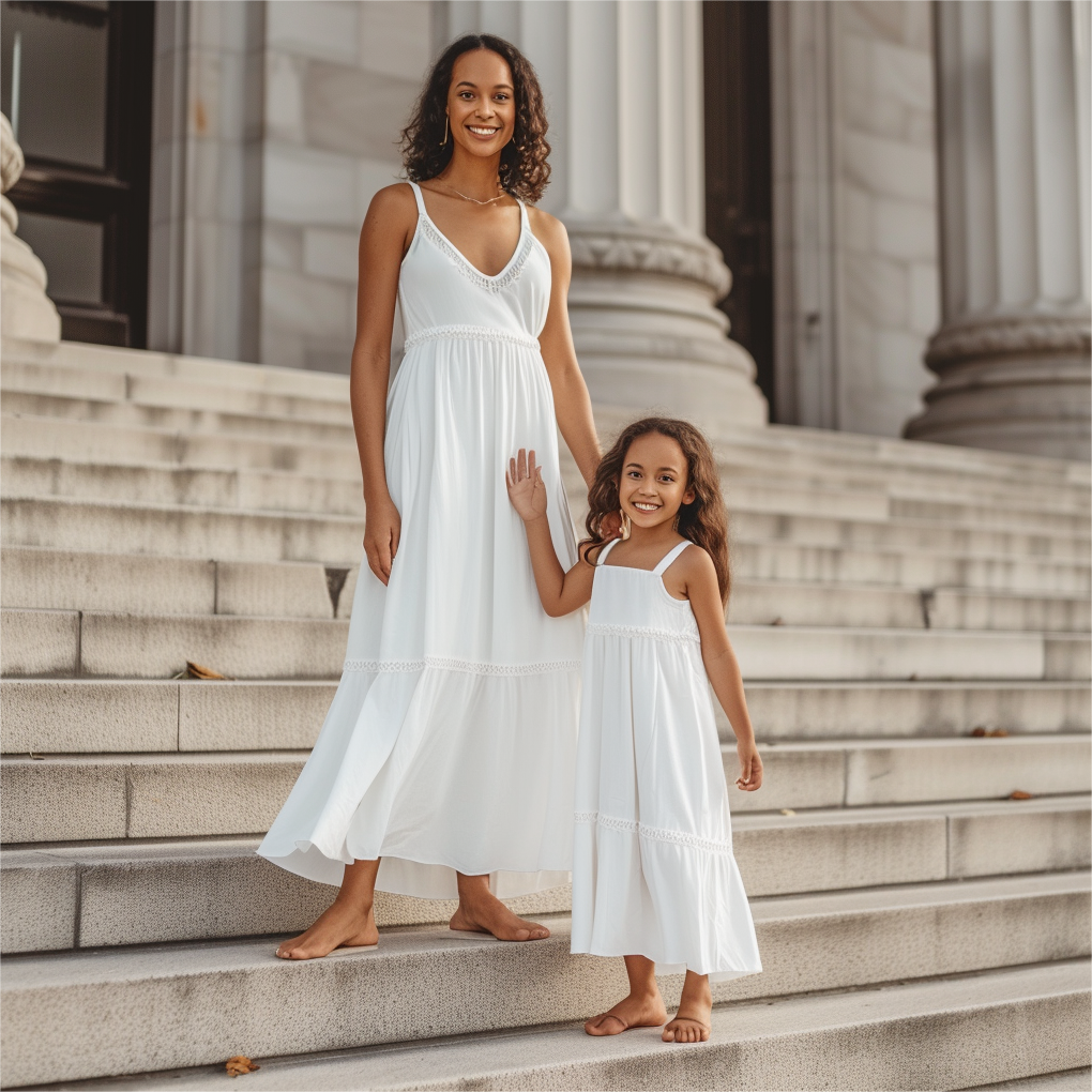 Mom and Daughter Matching White Cami Dress