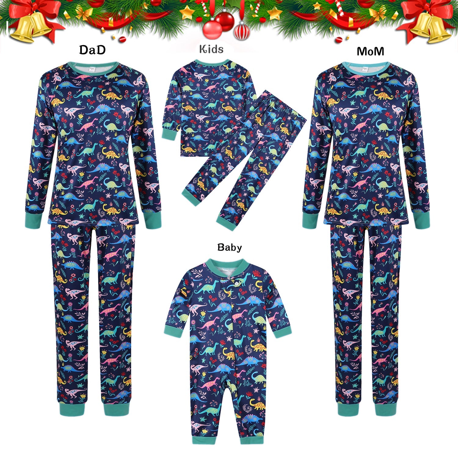 Family Matching Dinosaurs Print Christmas Family Look Pajama Set