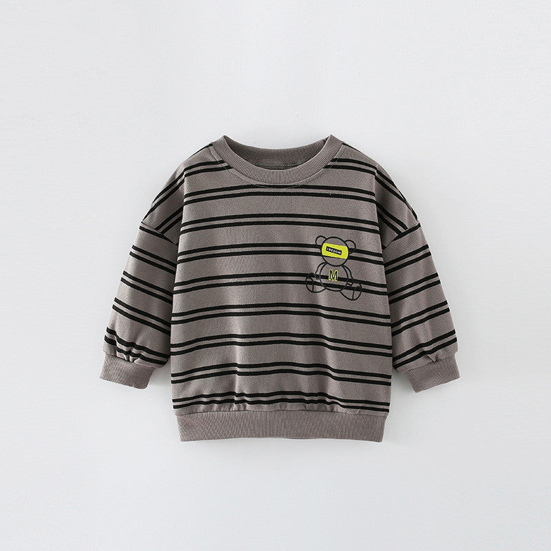 Toddler Boys Bear and Striped Print Sweatshirt
