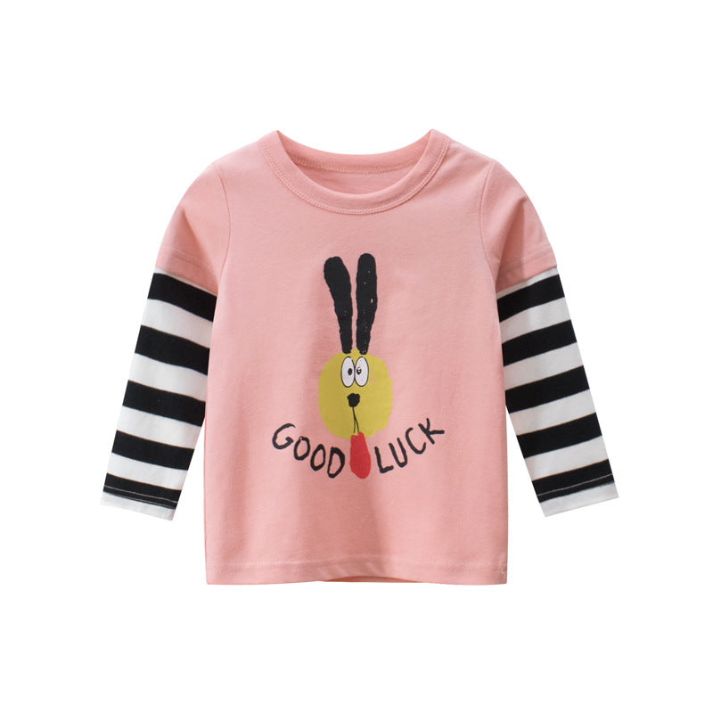Toddler Girls 100% Cotton Rabbit Print Striped Long Sleeve Tee