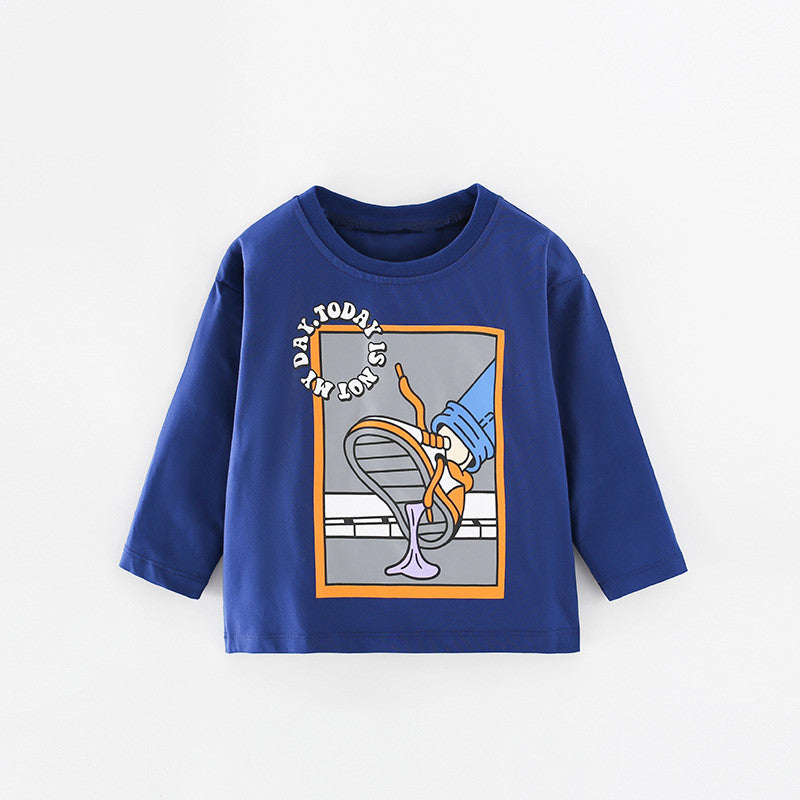 Toddler Boys Carton and Letter Print Blue Sweatshirt