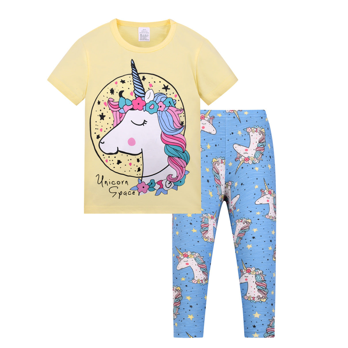 Girl Unicorn Print Short Sleeve Tops & Pants Lounge Set