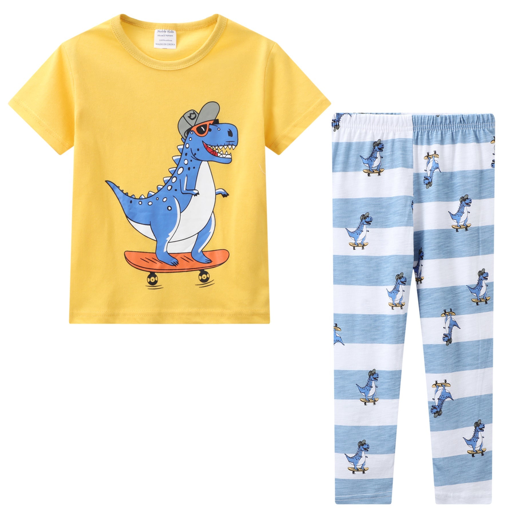 Boy Dinosaur Print Short Sleeve Tops & Pants Yellow Lounge Set