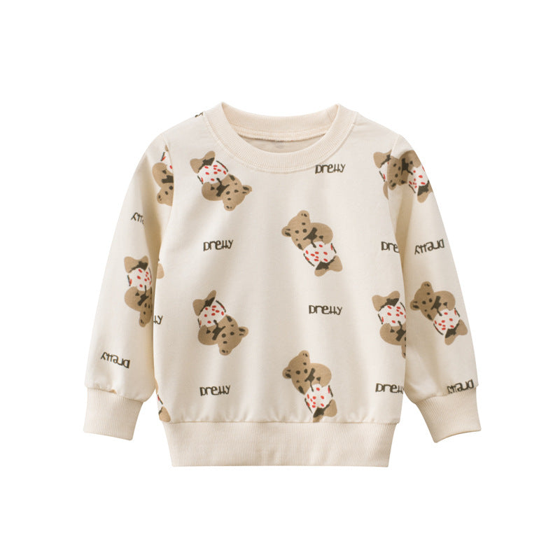Toddler Girls Cartoon Bear Print 100% Cotton Sweatshirt and Sweatpants