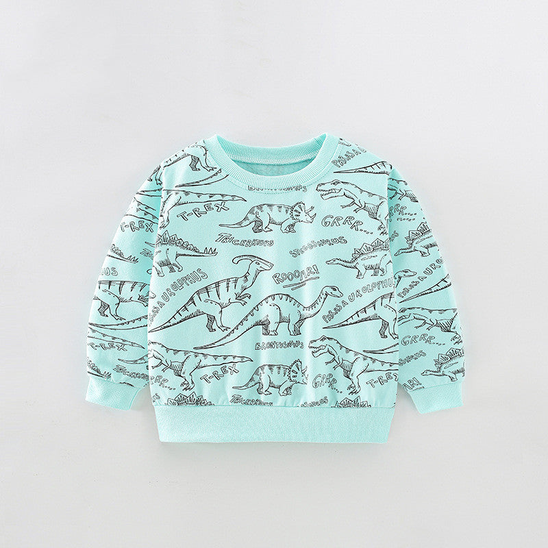 Toddler Boys Dinosaur Print Blue Sweatshirt