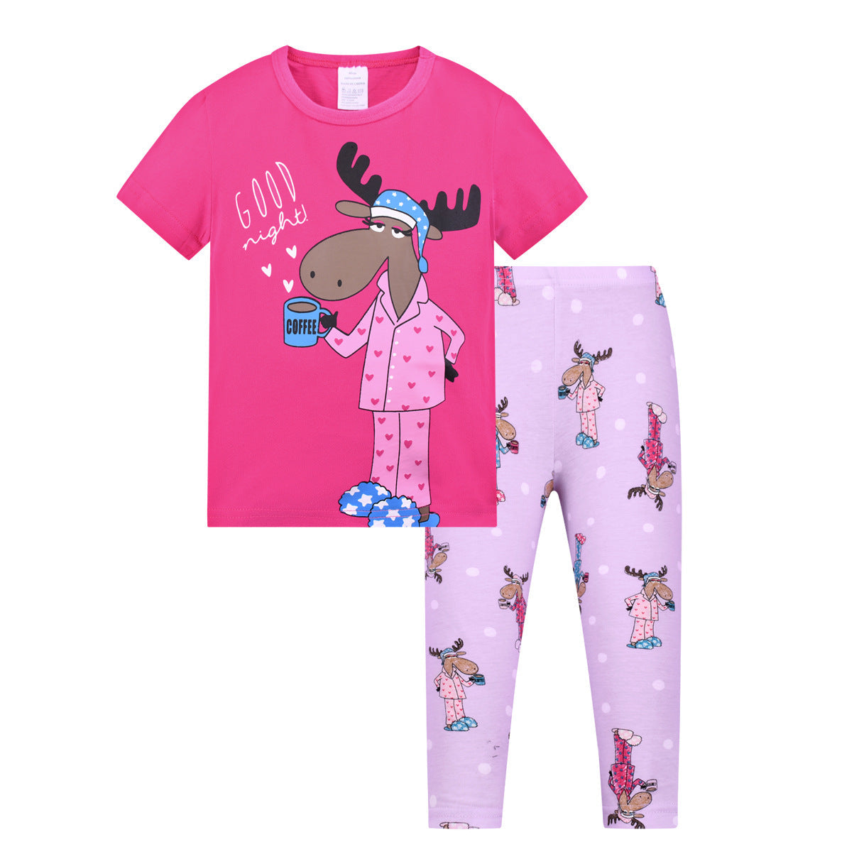 Toddler Reindeer Print Short Sleeve Tops & Pants Lounge Set