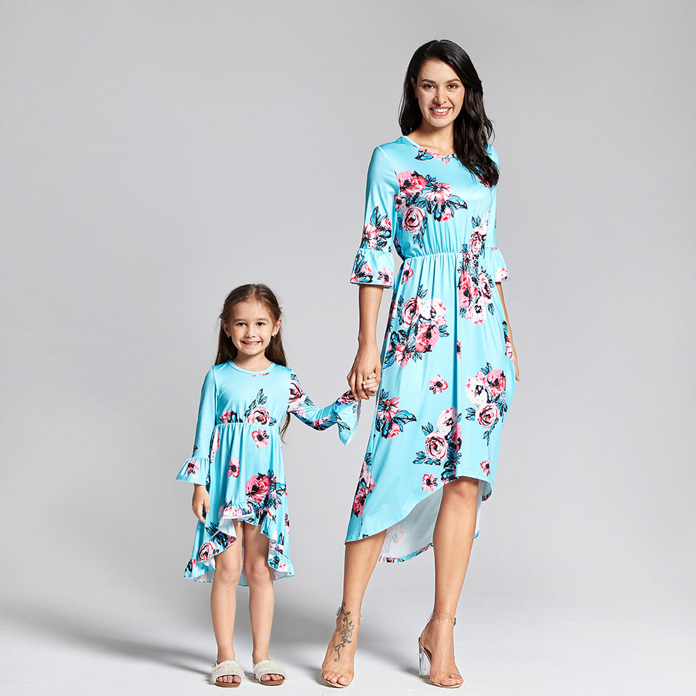 Bohemia Floral Printed Matching Dresses for Daughter and Mom