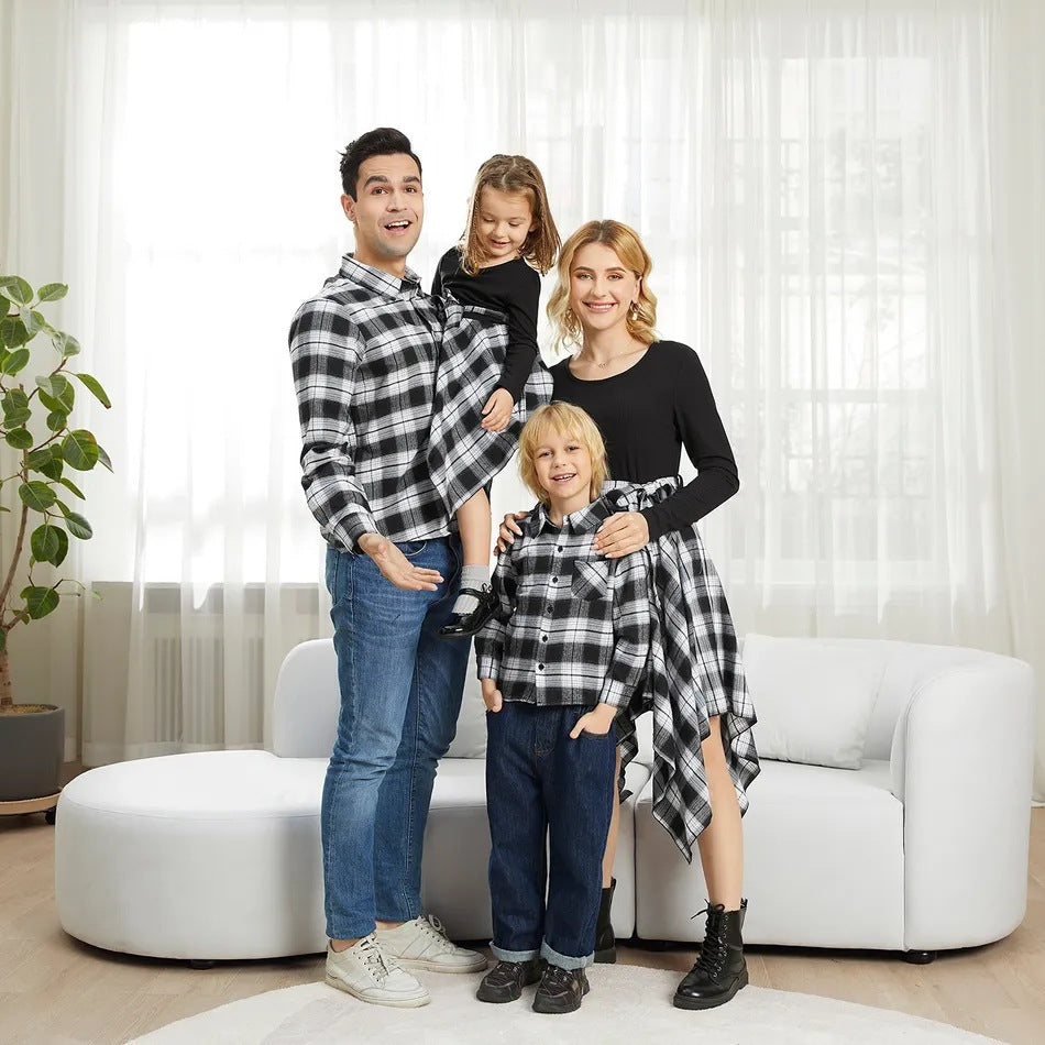 Family Matching Outfit Belted Shirt Dress and Shirts Sets