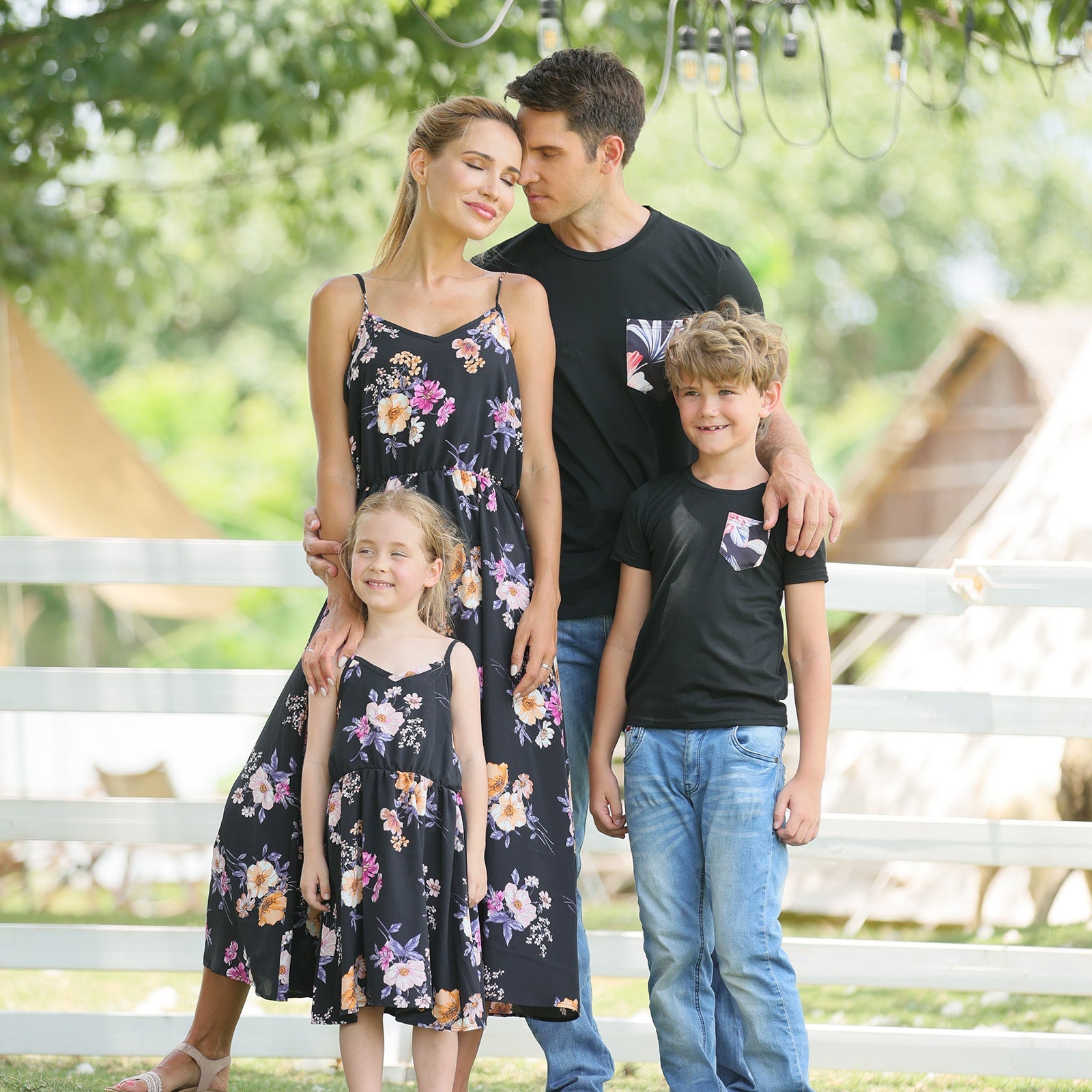 Floral Print Dress and T-shirts Mom and Son Matching Sets