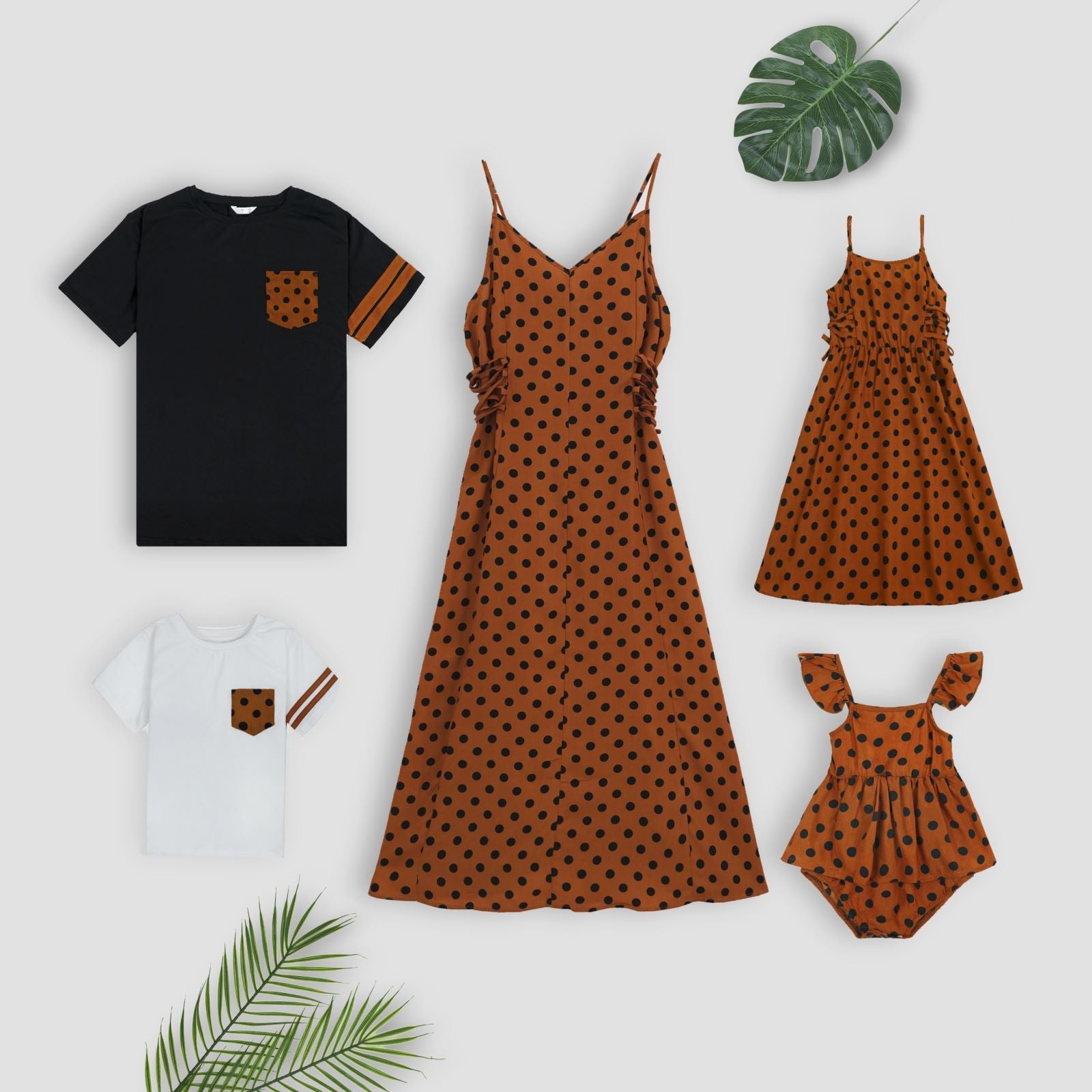 Family Matching All Over Dot Print Cami Dresses and Colorblock T-shirts Sets