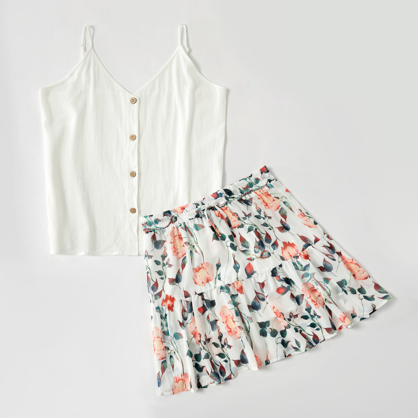 Floral Print Splicing Strap Top and Skirt for Mom and Me