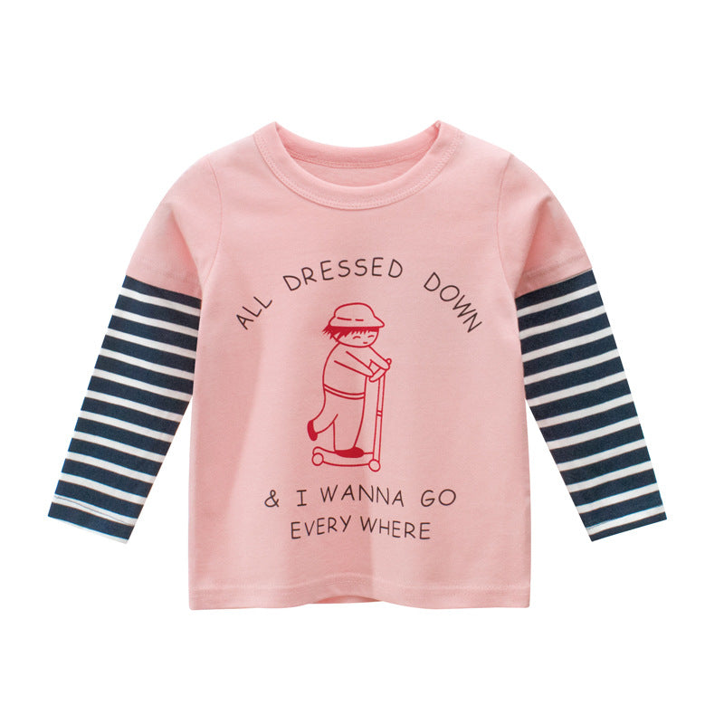 Toddler Girls Striped Contrast 100% Cotton Tee