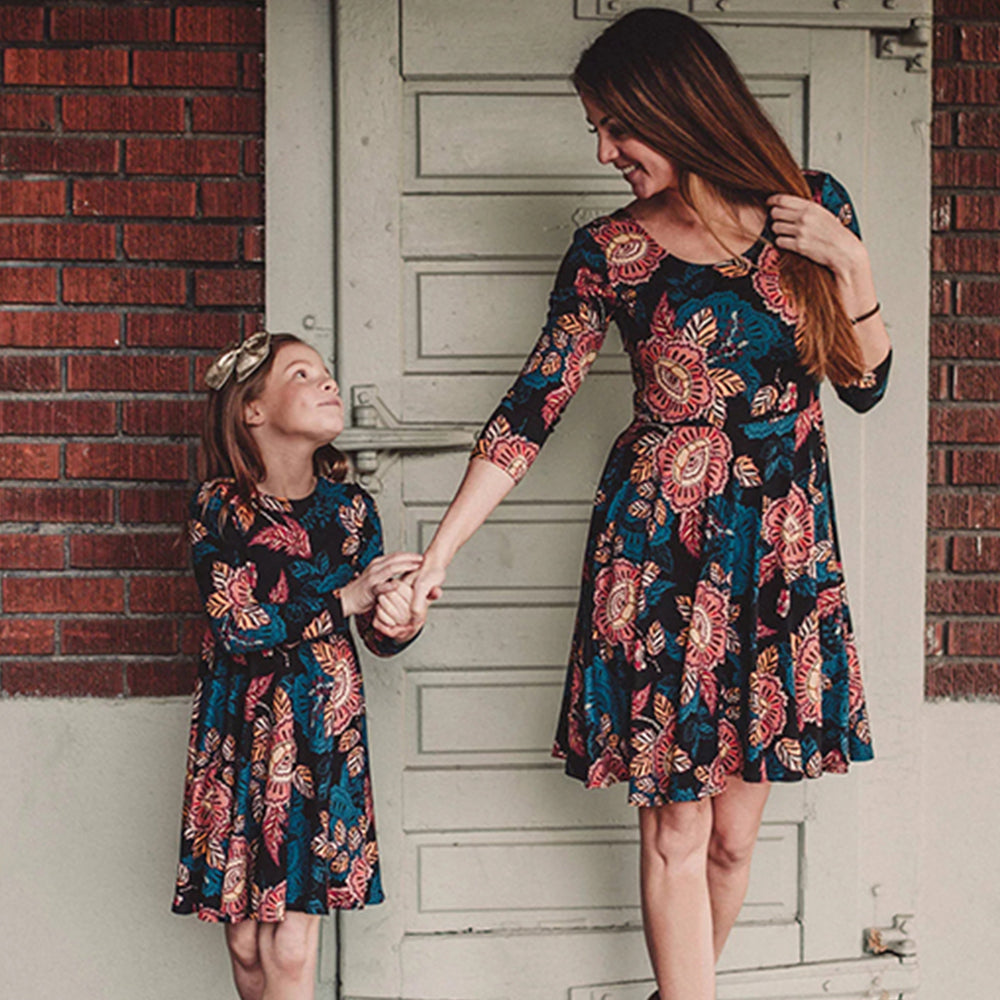 Mommy and Me Matching Dress Short Sleeve Floral Printed Summer