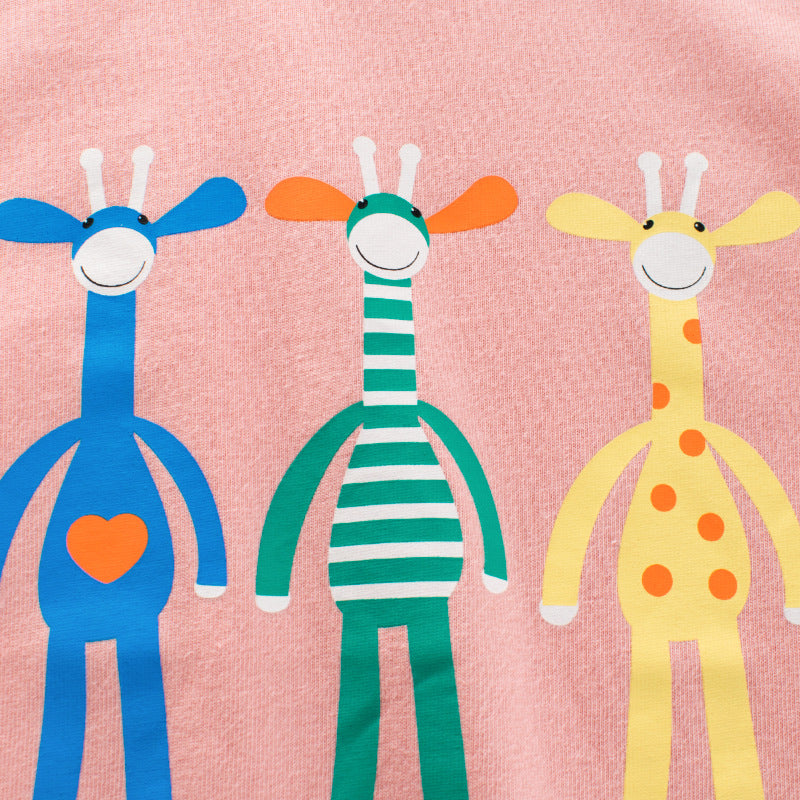 Toddler Girls 100% Cotton Giraffe Print Long Sleeve Tee
