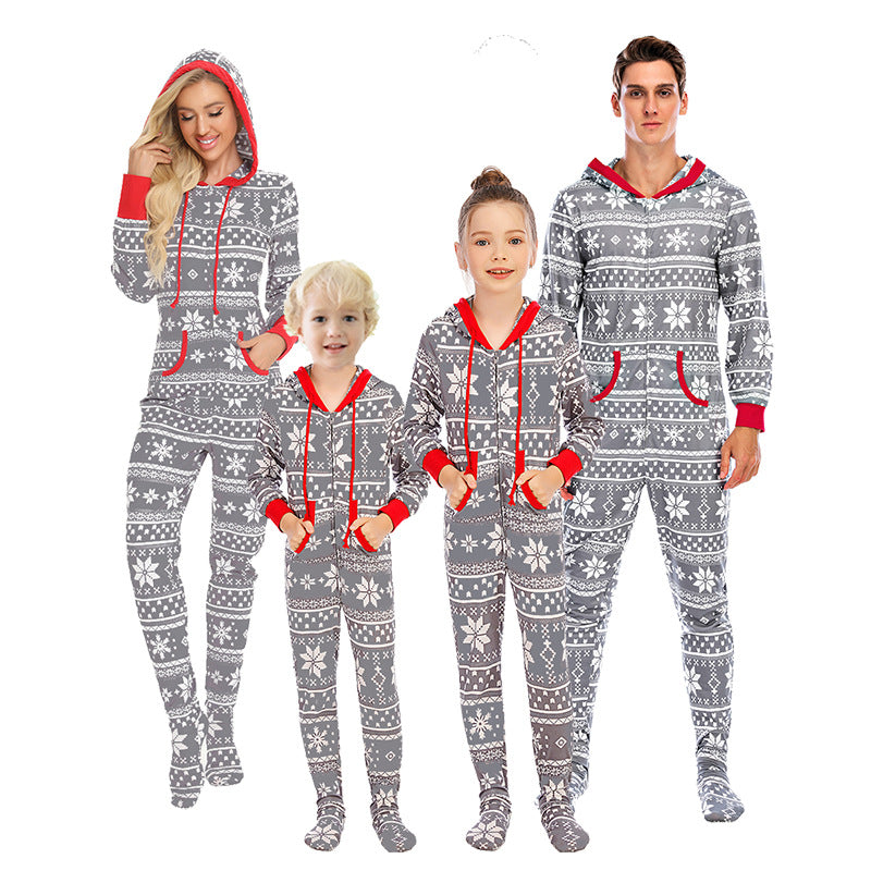 Matching Family Footed Pajamas Hoodie Sleeper Christmas Snowflake Print Onesie