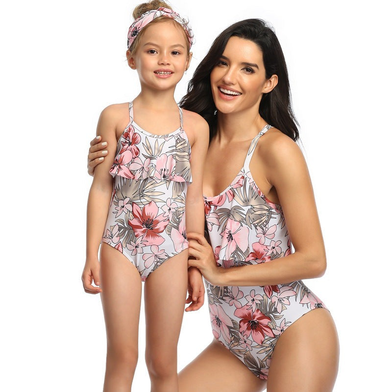 Mom and Daughter Floral Print One Piece Matching Swimsuit