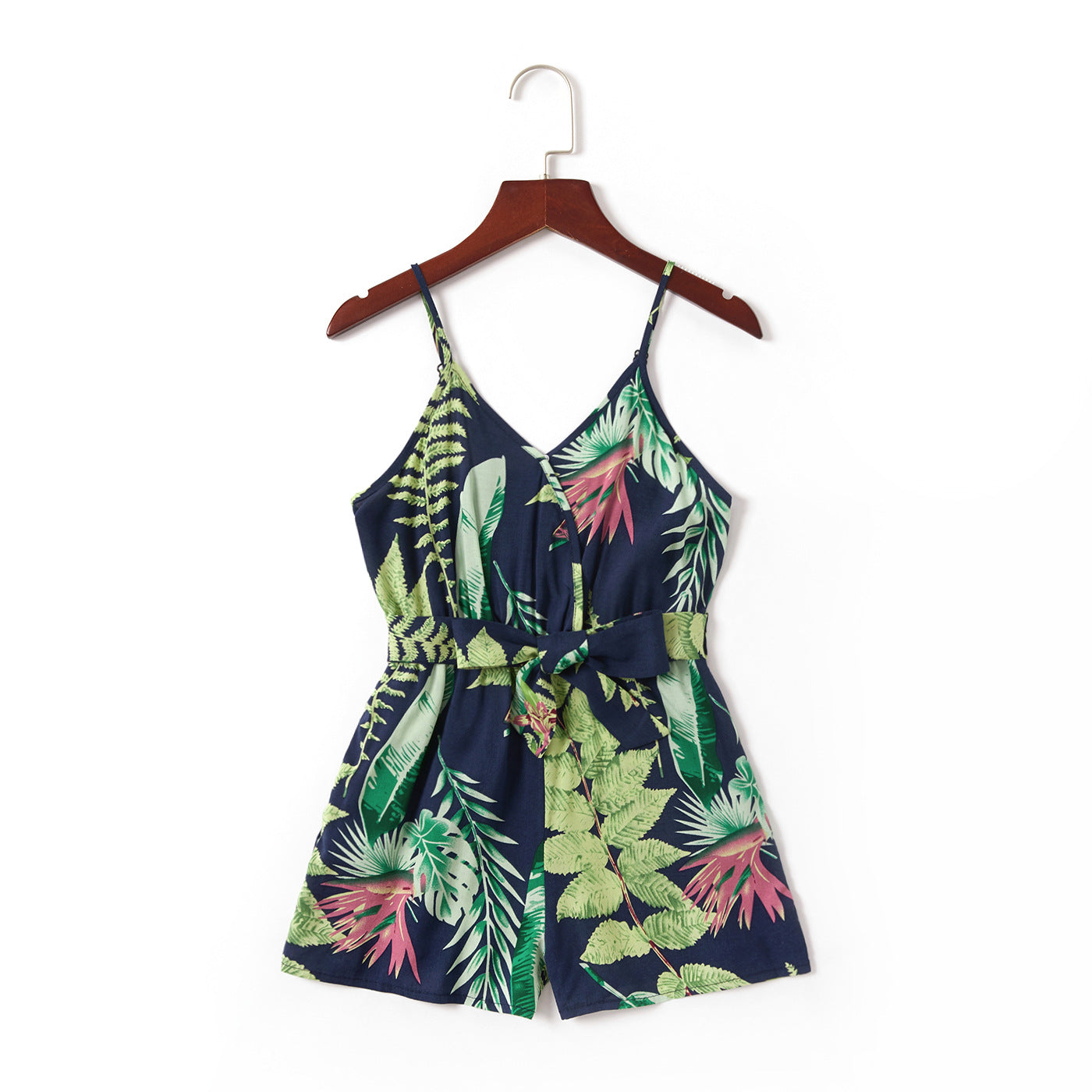 Mom and Daughter Tropical Print Belted Romper
