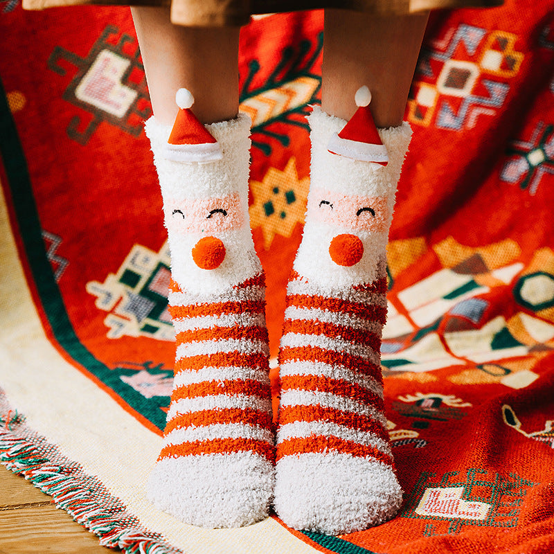 Christmas Mid Calf Socks Thickened Warm Coral Fleece Socks New Year Socks Gift Box