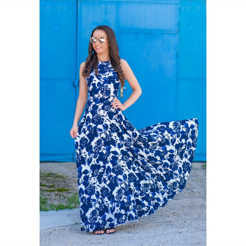 Blue Floral Print Dress For Mommy and me