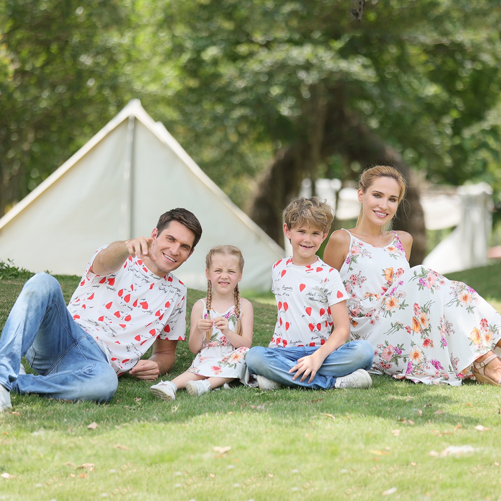 Family Matching Floral and Letter Print Dresses and T-shirts Sets