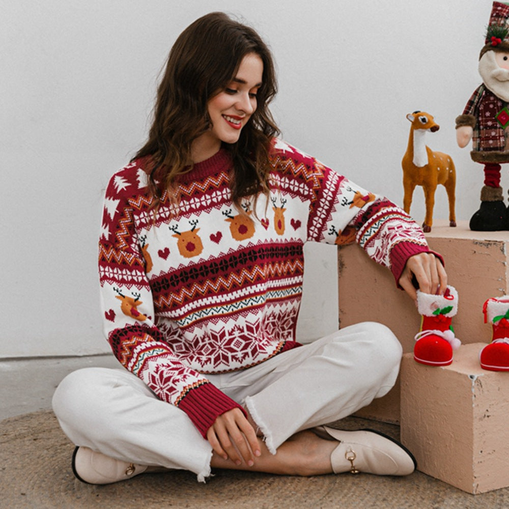 Women Drop Shoulder Christmas Pattern Sweater