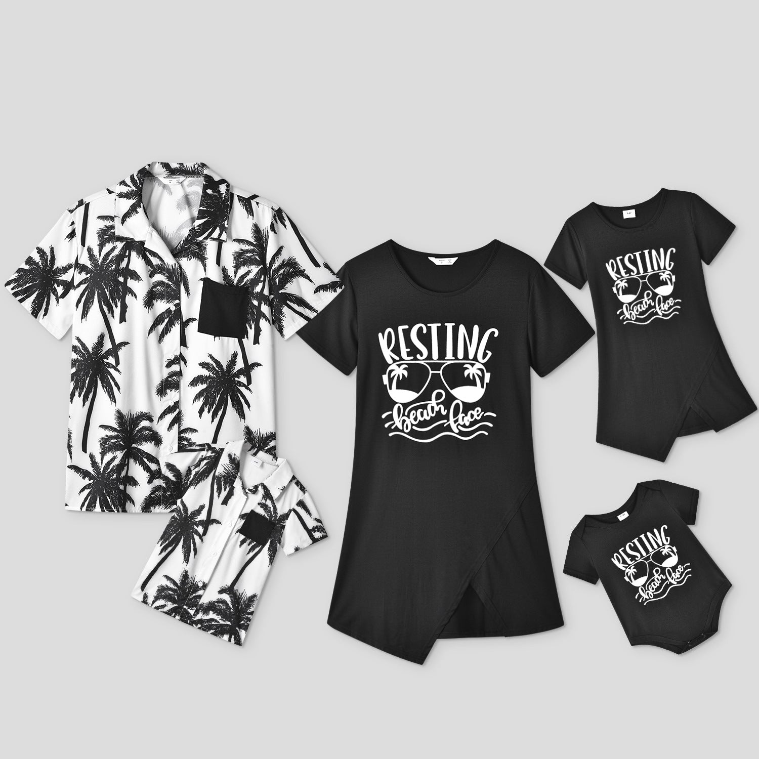 Family Matching Black Leaf Print Short-sleeve Dresses and T-shirts Sets