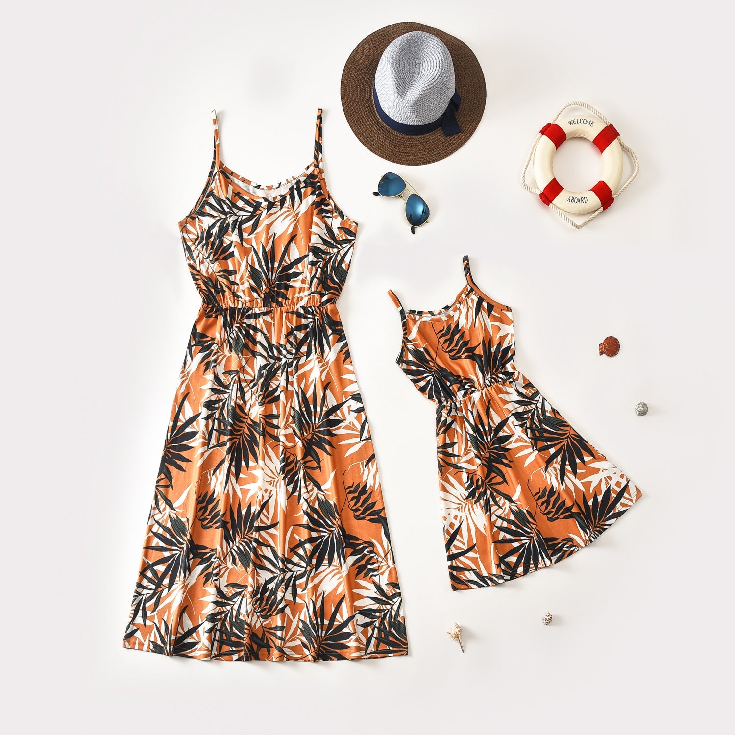 Bamboo Leaf Print Cami Dress for Mom and Me