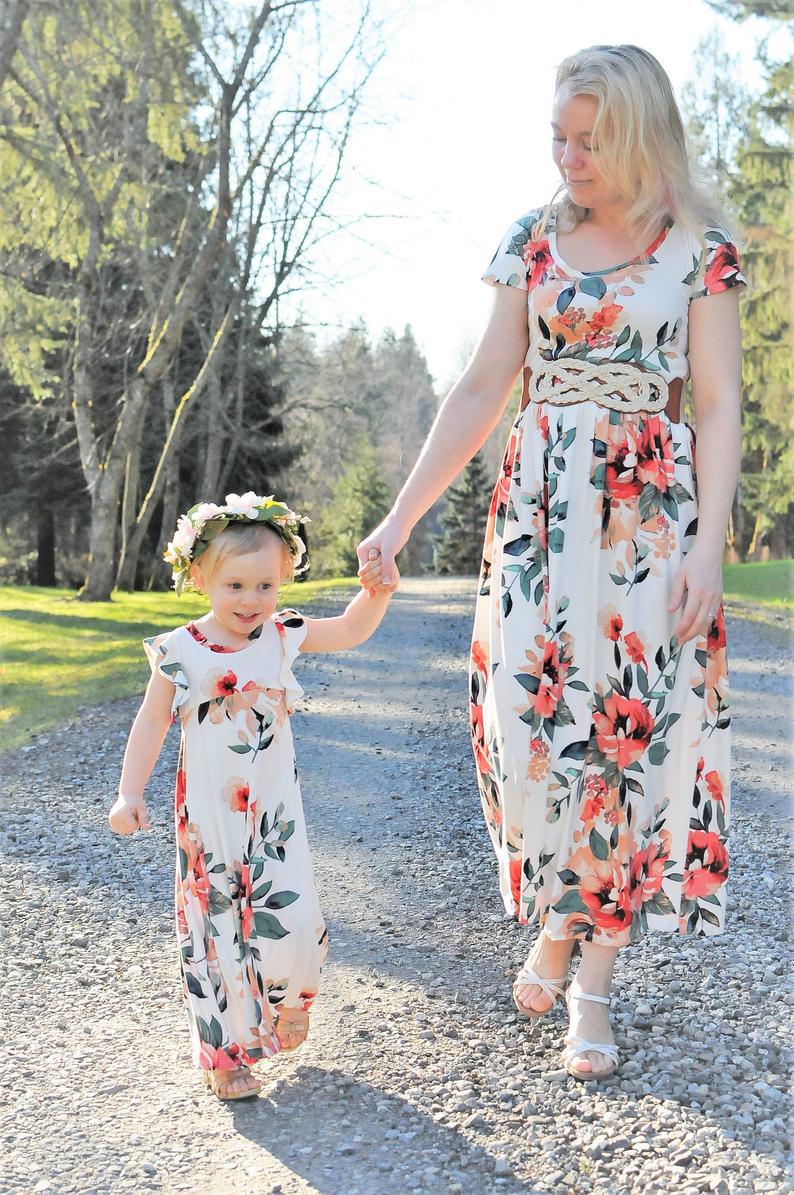 Floral Pattern Prints Sleeveless Matching Dress