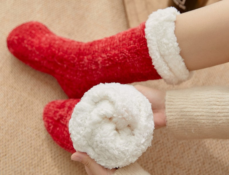 Winter Warm Non-Slip Solid Color Family Floor Socks