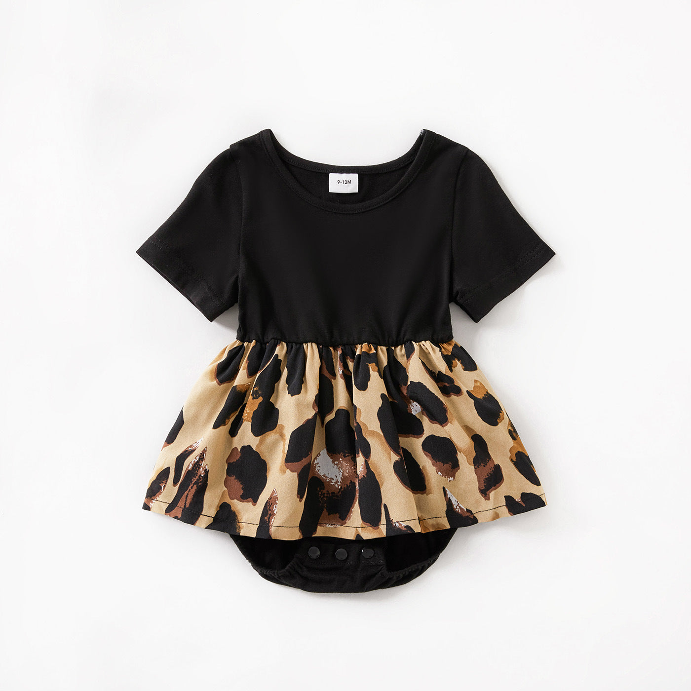 Leopard print Splicing Short Sleeve Dress for Mom and Me