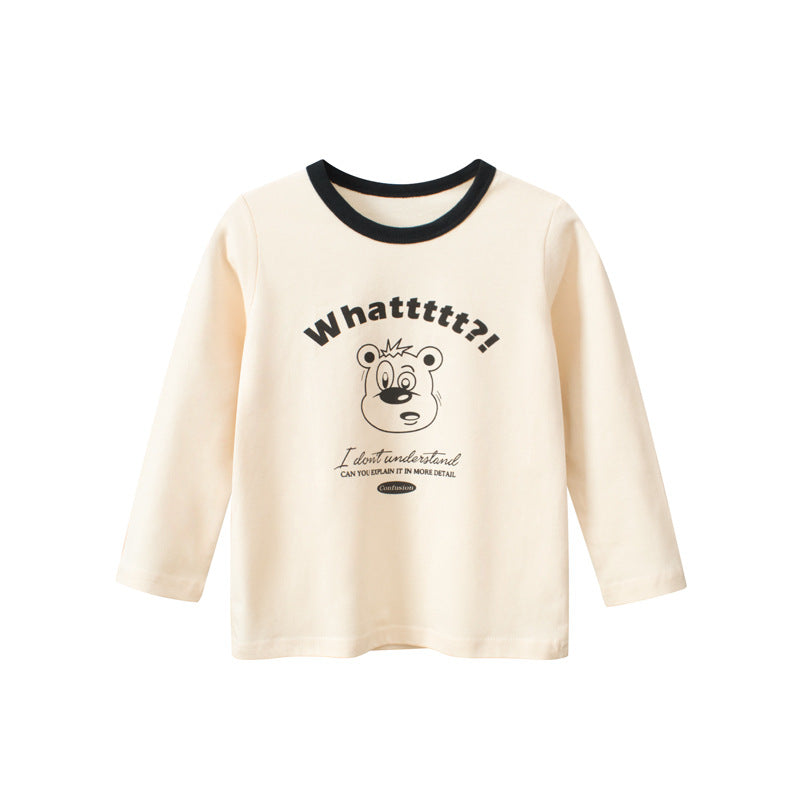 Toddler Girls 100% Cotton Bear and Letter Print Round Neck Tee