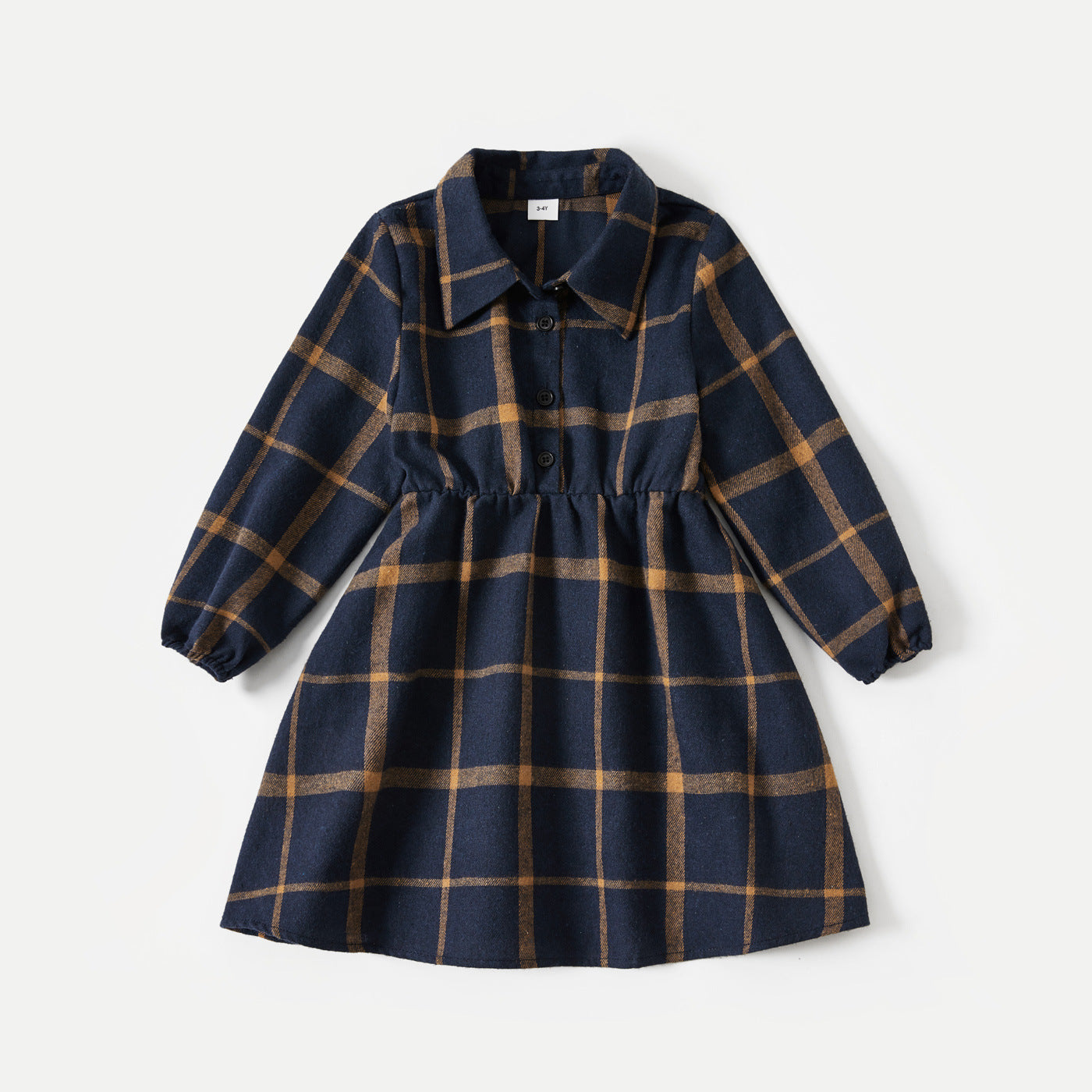 Family Matching Plaid Print Blue Long-sleeve Family Dresses and Shirts Sets