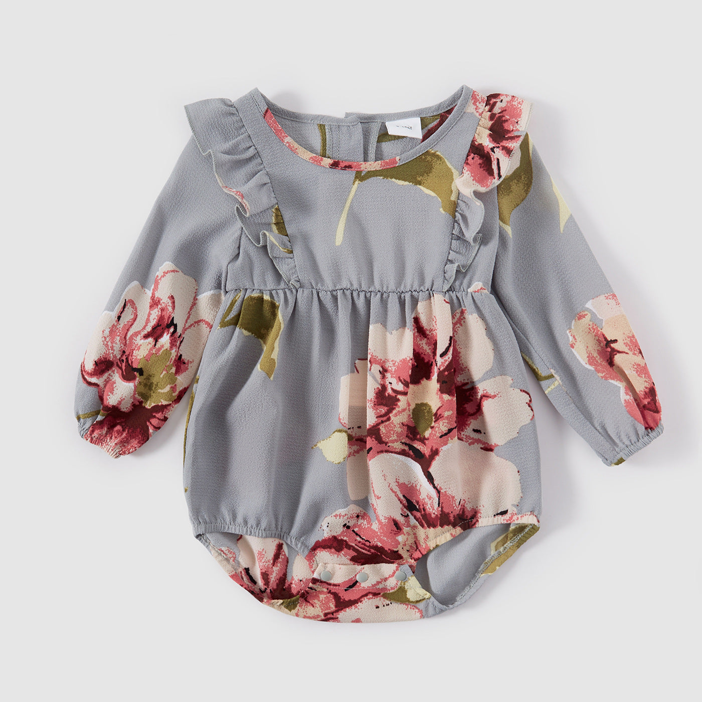 All Over Floral Print Ruffle Long-sleeve Belted Dress for Mom and Me