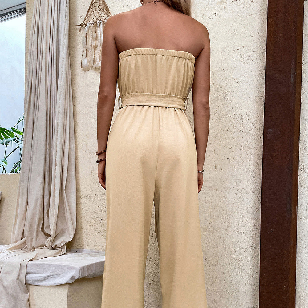 Knot Front Solid Tube Jumpsuit