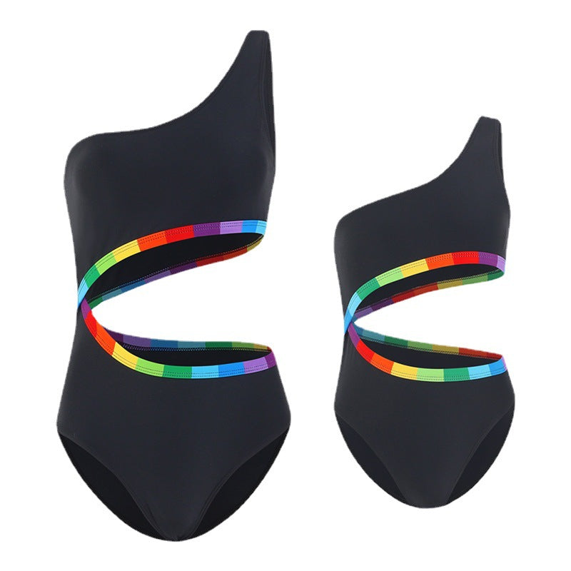 One Piece One Shoulder Matching Swimsuits For Mom and Daughter