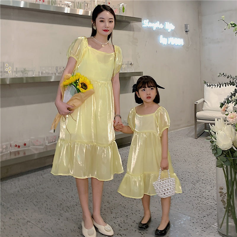 Mommy and Me Square Neck Puff Sleeve Dress