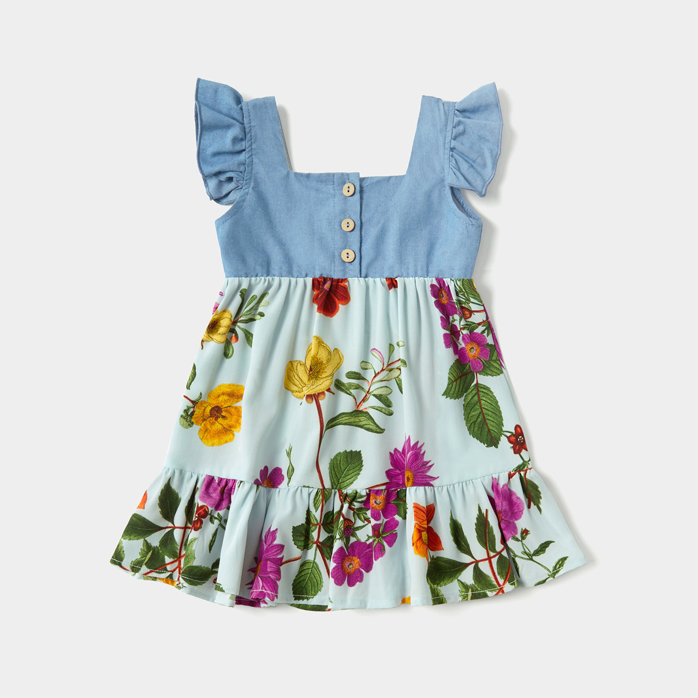 Floral Print Family Matching V Neck Sleeveless Dresses and T-shirts Sets