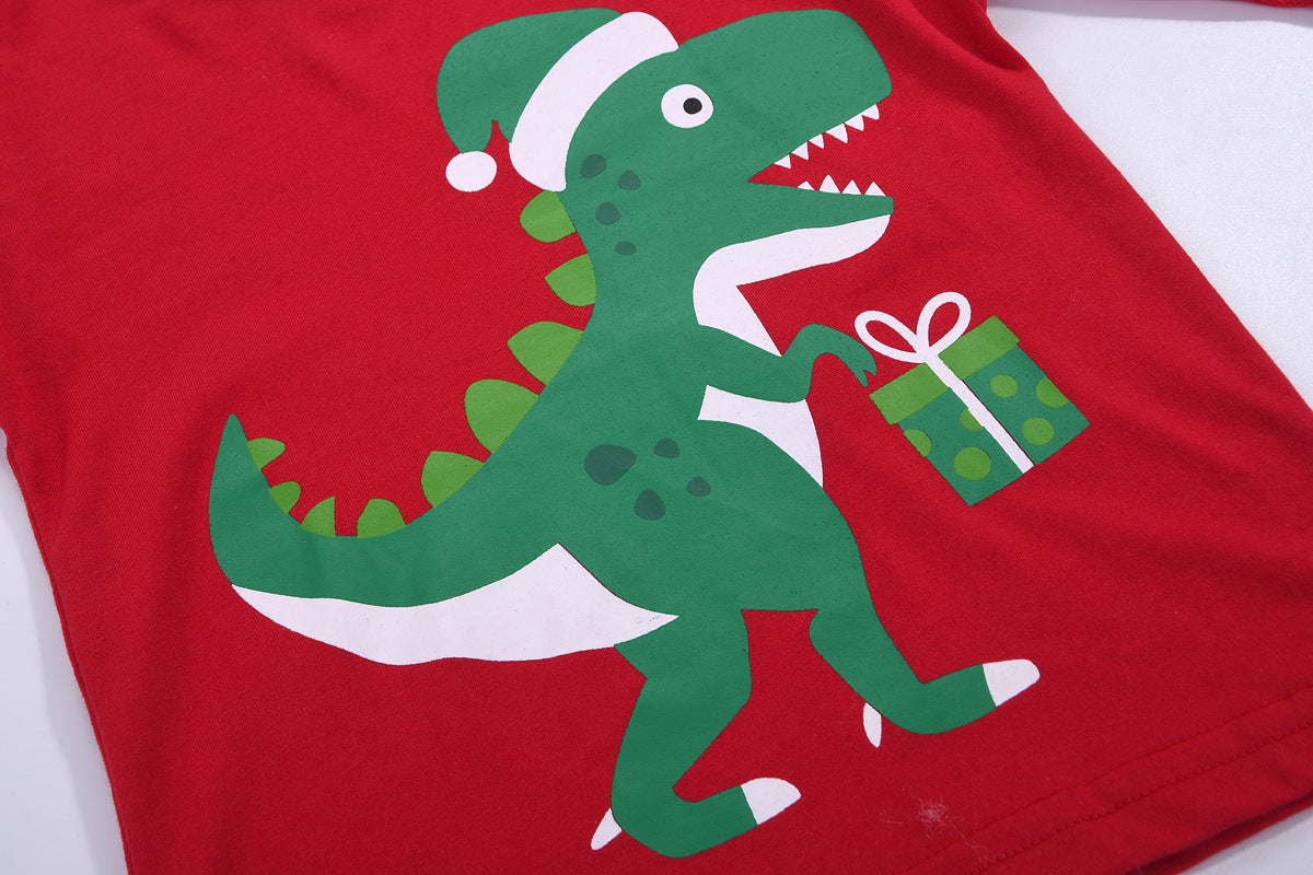 Dinosaurs Print Christmas Family Red Pajamas Set