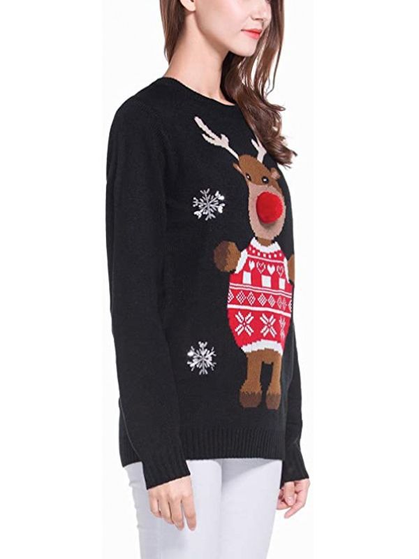 Women Christmas Deer Pattern Sweaterr