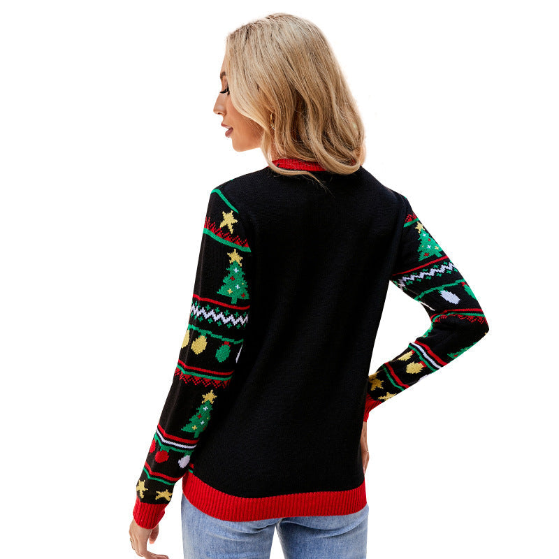 Women Christmas Letter and Tree Print Sweater