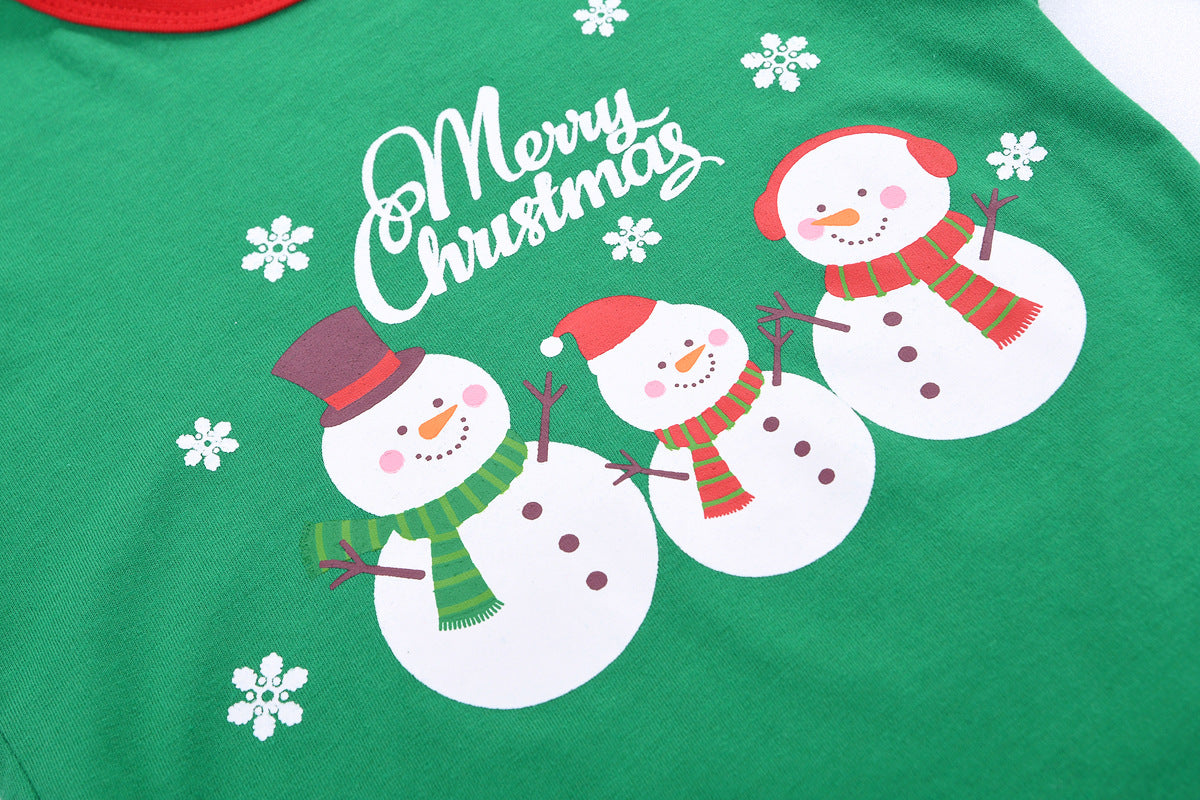 Cute Snowman Print Christmas Family Green Pajamas Set