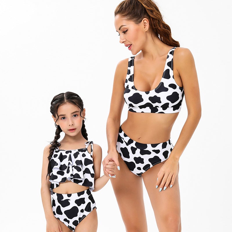 Colorblock Ruffle High waisted Swimsuits for Mommy and Me